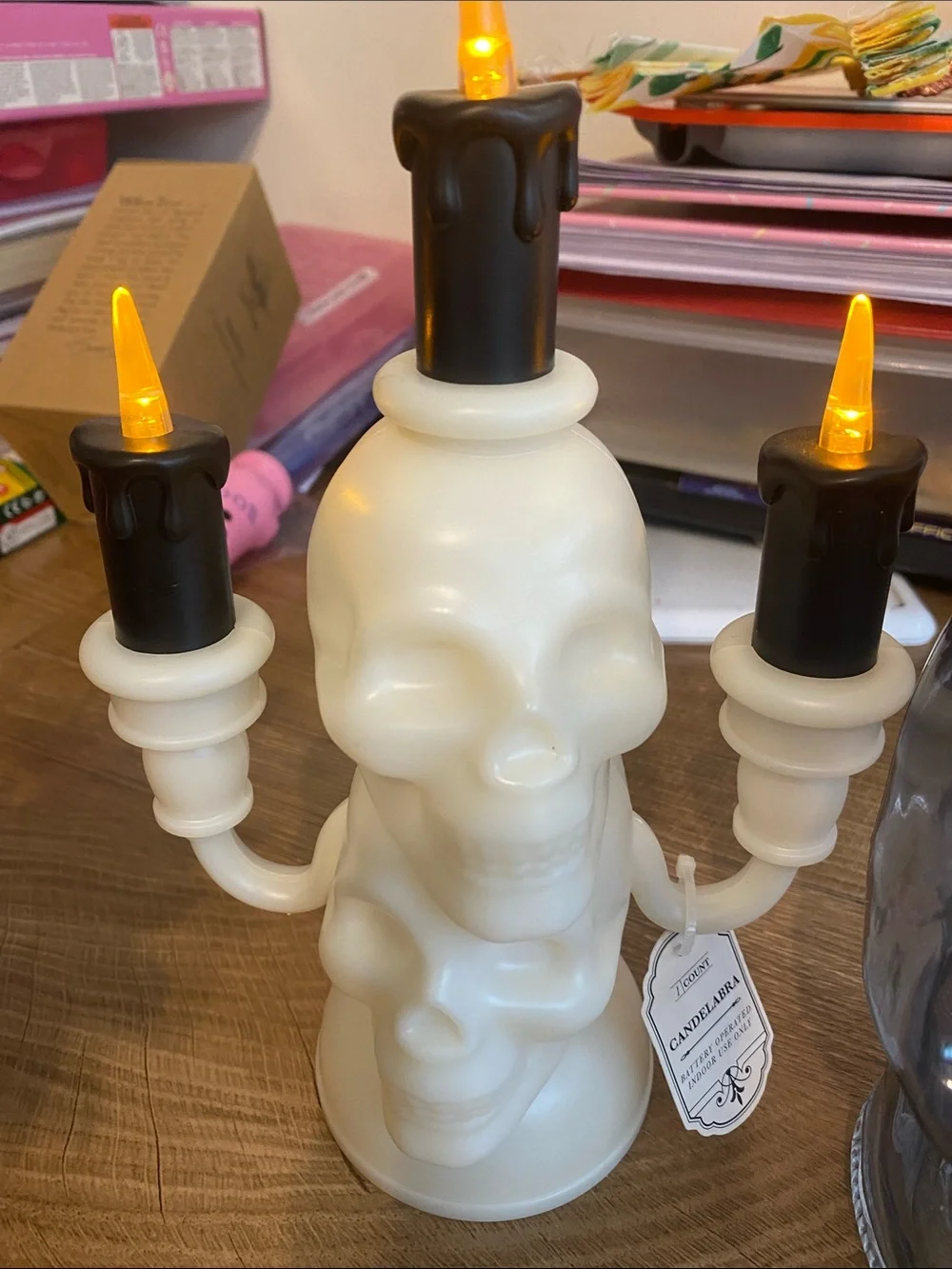 Target White Skull Candelabra with Black Candle Details